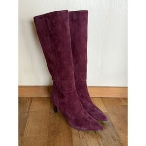 Marc Fisher Burgundy Suede Tall Boots 9M Wine Pointed Toe Heel